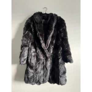 Style VI Ltd Vintage Black Faux Fur Coat Shawl Collar Mid Length Glam Jacket